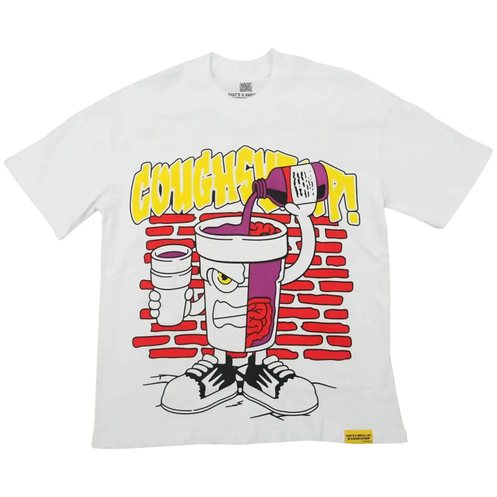 Cough Syrup Cartoon Cup Tee White